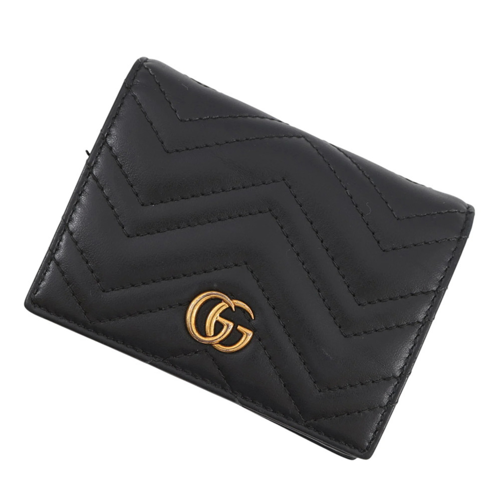 Gucci GG Marmont Bi-fold Wallet, Compact Leather, 466492, GUCCI Double G, Bla...